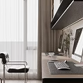 Modern Home Study With Long Desk Computer Monitors Bookshelf And Leather Chairs