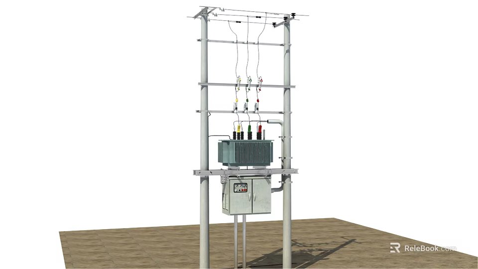Industrial Equipment With Metal Frame Suspended Cables And Outdoor Control Cabinet Structure 3d model 