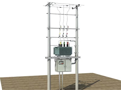 Industrial Equipment With Metal Frame Suspended Cables And Outdoor Control Cabinet Structure 3d model
