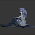 Game Movie Character Lavender Hair Glowing Blue Lines Sitting On Ground Surrounded By Blue Parts