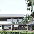 Modern Single Family Villa with Palm Trees Lush Greenery and Contemporary Architectural Design