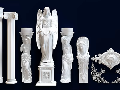 Classical Roman Columns With Angel Statue Female Figure And Ornate Carvings 3d model