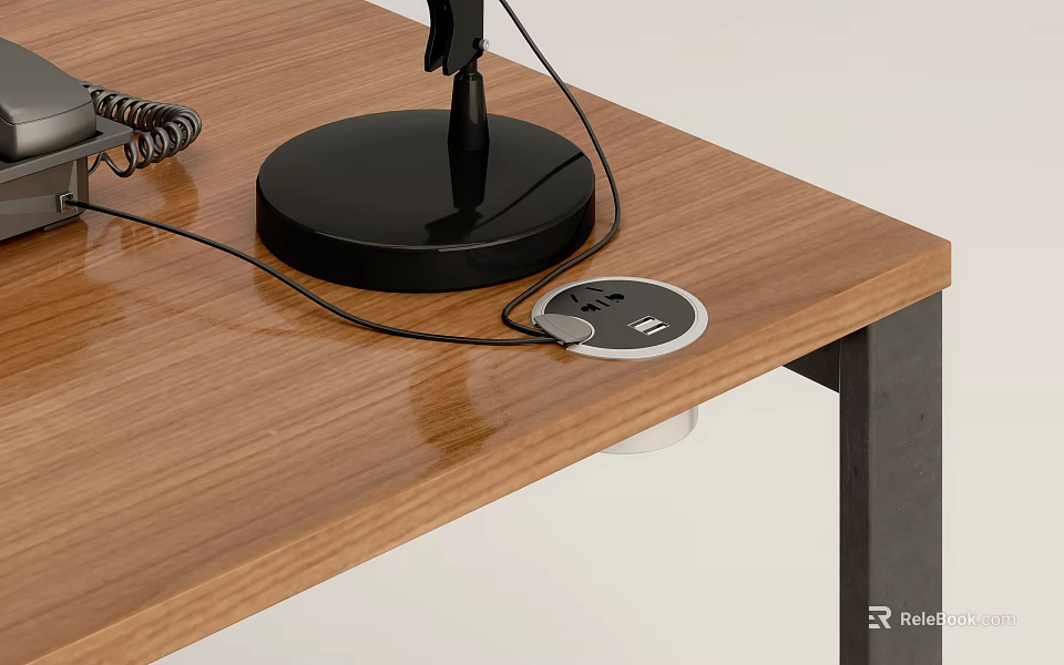 Functional Switch Panel On Wooden Tabletop With Connected Cables And Ports 3d model 