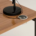 Functional Switch Panel On Wooden Tabletop With Connected Cables And Ports