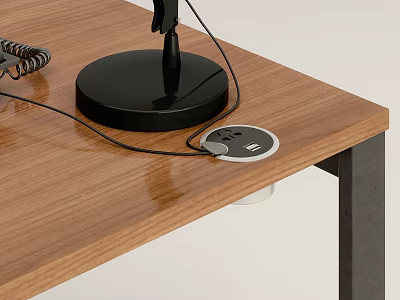 Functional Switch Panel On Wooden Tabletop With Connected Cables And Ports 3d model