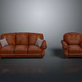 Brown Leather Sofa And Armchair With Light Cushions And Stitched Design