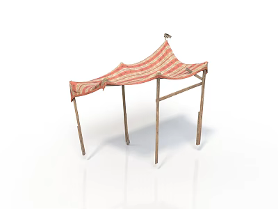 Outdoor Canopy Furniture With Striped Fabric Cover And Wooden Legs For Patio Shade Use 3d model