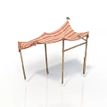 Outdoor Canopy Furniture With Striped Fabric Cover And Wooden Legs For Patio Shade Use