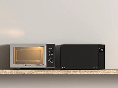 Modern Kitchen Appliances Featuring Silver And Black Microwave Ovens On Countertop 3d model