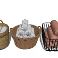 Decorative Storage Baskets with Rolled Towels in Woven and Metal Designs