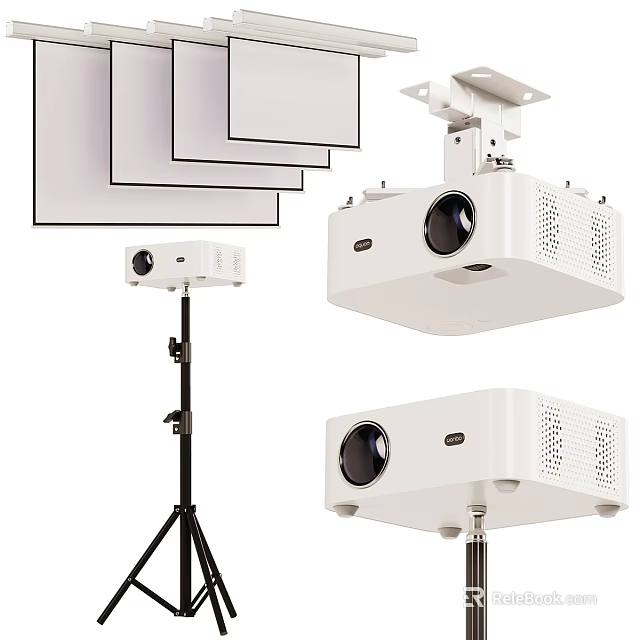 Projection Monitoring Setup With Projectors Screens And Mounts 3d model 