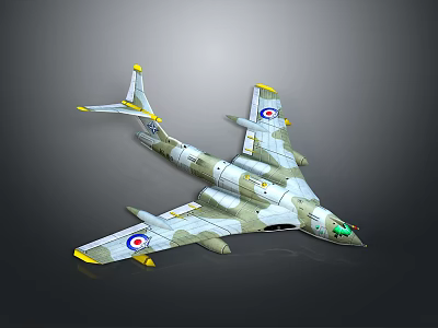 Military Transport Aircraft Model With Camouflage Paint Royal Air Force Insignia And Yellow Tail Fin 3d model