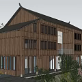 Traditional Chinese Villa With Black Roof And Wooden Exterior In Mountain Surroundings