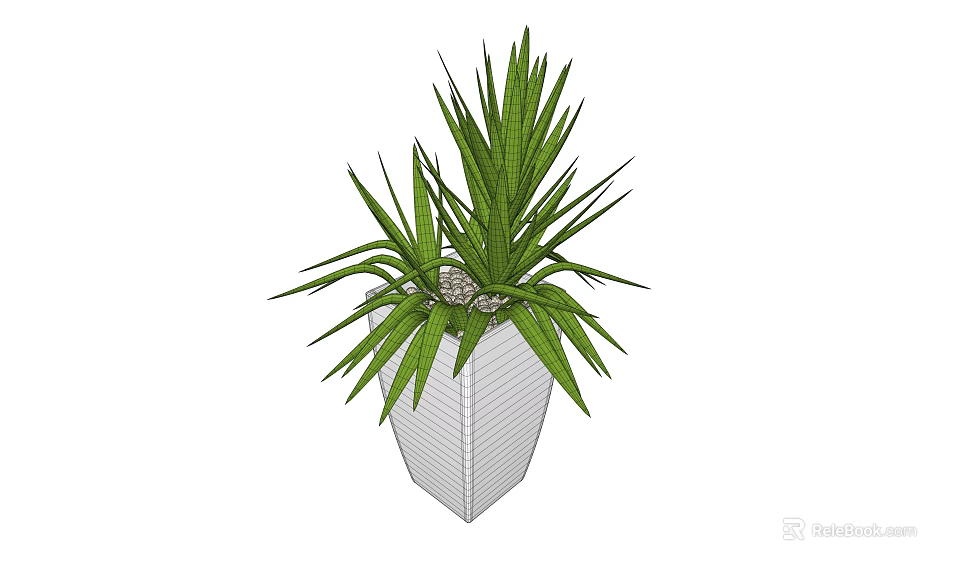 Decorative Bonsai Potted Plant With Green Long Leaves In White Geometric Pot 3d model 