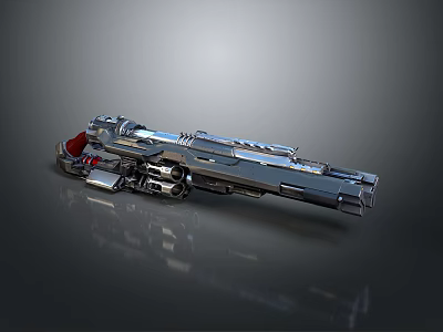 Futuristic Metallic Assault Rifle With Silver Body Red Accents And Sleek Barrel 3d model