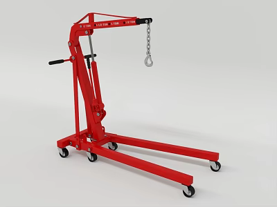 Industrial Hydraulic Crane Equipment Mobile Red Structure With Wheels And Chain Hook 3d model