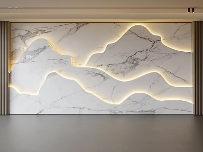 Modern Marble Background Wall With Wavy LED Strip Lights And Natural Veins Design 3d model
