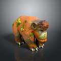 3D Artistic Bear Creature Sculpture With Orange Green Fur Moss Covered Details And Sharp Claws