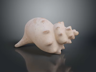 White Spiral Conch Shell With Pointed Bumps On Dark Reflective Surface 3d model