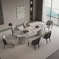 Modern Marble Top Dining Table Set With Chairs Floor To Ceiling Windows Fireplace View On Rug