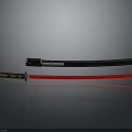 Traditional Japanese Samurai Swords With Black Scabbard Red Blade And Handles