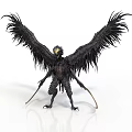 Dark Fantasy Black Creature With Feathered Wings Golden Head And Clawed Limbs