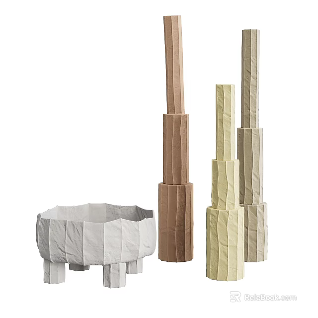 Textured Ceramic Vessels in Neutral Tones for Modern Home Decor 3d model