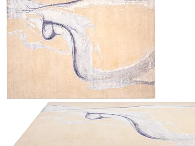 Modern Square Rug With Beige Background And Abstract Blue Curved Patterns For Home Decor 3d model