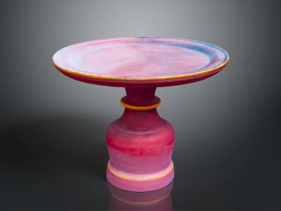 Modern Round Top Pedestal Table Featuring Pink Purple Gradient And Yellow Trim 3d model