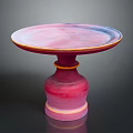 Modern Round Top Pedestal Table Featuring Pink Purple Gradient And Yellow Trim