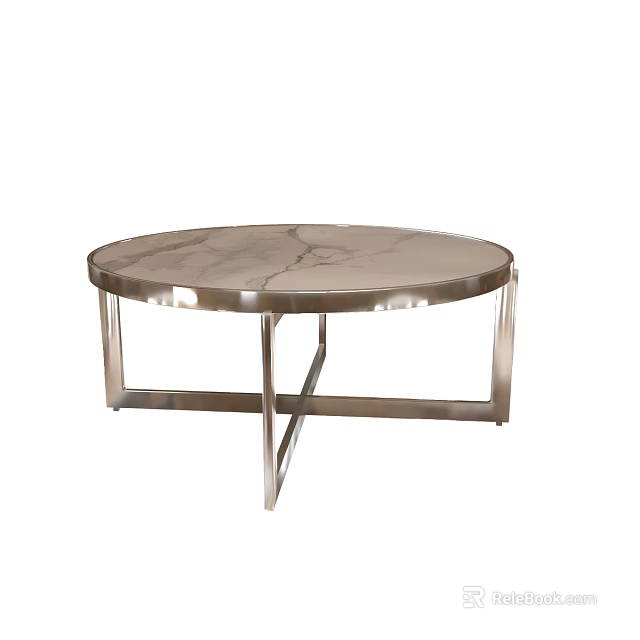 Modern Round Coffee Table with Marble Top and Metal Frame Design 3d model