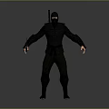 Ninja Game Movie Character In Black Outfit With Back Sword Standing Pose