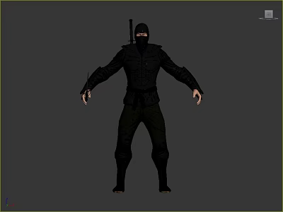 Ninja Game Movie Character In Black Outfit With Back Sword Standing Pose 3d model