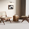 Modern Rattan And Wooden Leisure Chairs With Side Table In Cozy Living Room