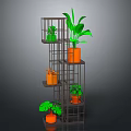Indoor Plants Displayed on Multi Tier Metal Shelf With Orange Pots and Lush Green Leaves