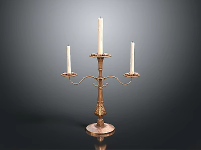 Elegant Brass Candelabra With Three Candles And Ornate Decorative Base 3d model