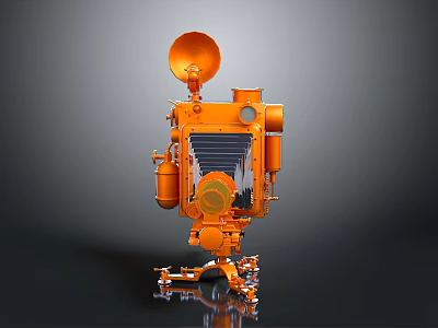 Orange Digital Device With Circular Antenna Modular Body And Stable Metal Stand 3d model