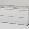 Modern Transparent Console Side Cabinet With Storage Drawers Doors And Metal Frame