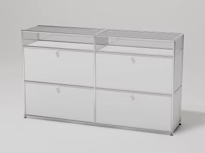 Modern Transparent Console Side Cabinet With Storage Drawers Doors And Metal Frame 3d model