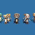 Adorable Cartoon Animal Characters With Various Stylish Designs On Blue Background