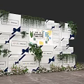 Decorative Background Wall With White Square Panels Green Plants Blue Bows And White Flowers