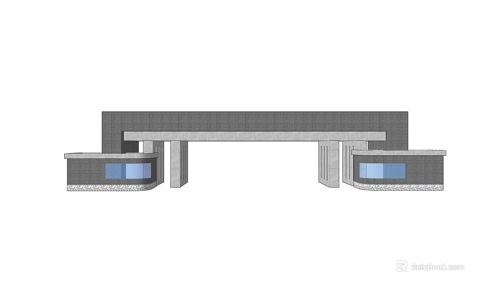 Modern Entrance Gate Design With Gray Exterior And Glass Window Features 3d model 