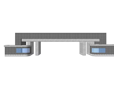 Modern Entrance Gate Design With Gray Exterior And Glass Window Features 3d model