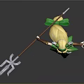 Game and Movie Character in Dynamic Pose Green Outfit With Wings Blonde Hair and Spear