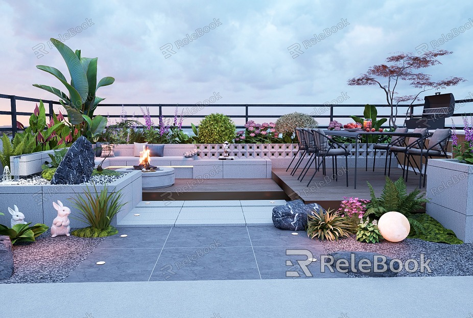 Modern Garden Roof Garden Landscape Courtyard Outdoor Sofa Outdoor Chair Plant Combination model