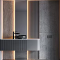 Modern Bathroom Washbasin Design With Gray Textured Walls And Ambient Lighting