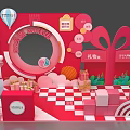 Charm Awards Launch Event Booth With Red Background Rabbit Ear Decorations Balloons Gift Boxes 3d model