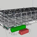 Industrial Equipment Structural Framework With Green Storage Tank And Red Container