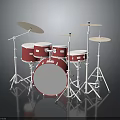 Red Drum Set with Multiple Drums Cymbals and White Stands