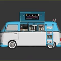 Blue And White Mobile Beverage Truck With Open Top And Drink Dispensing Equipment